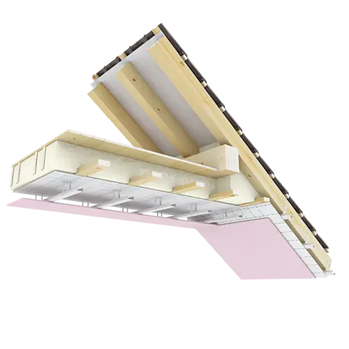 DVOUPLÁŠŤOVÁ STŘECHA – DETAIL NAPOJENÍ ŠIKMINY NA STROP